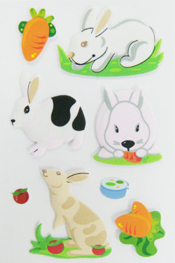 Quality Non Toxic Colorful Kids Puffy Stickers Funny 3D Rabbit Shape Easy Peel Off for sale