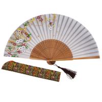 China Eco Friendly Classical Small Fabric Bamboo Hand Fan For Business Promotion Customized Pattern for sale