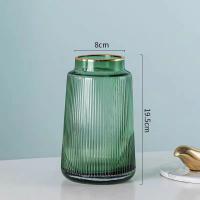 China Golden Metal Top Green Fluted Glass Vase Decor Modern Style Flower Holder For Home Office factory