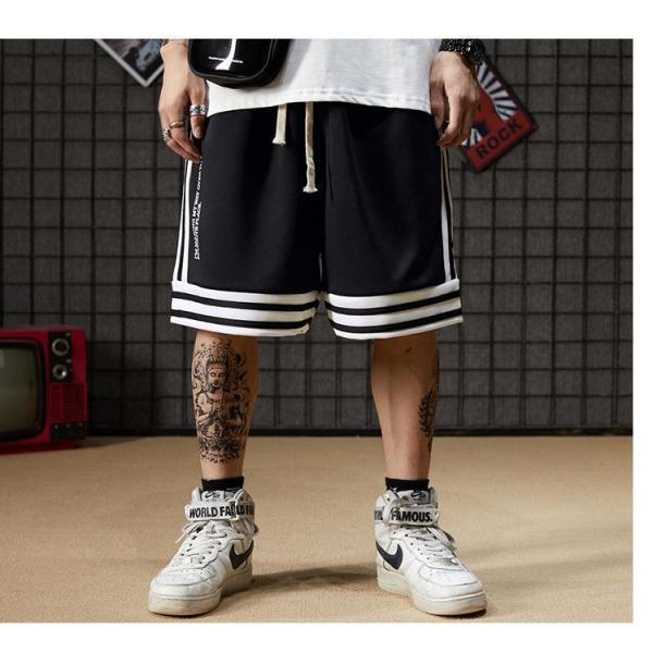 Quality Niche Trend Striped Men Streetwear Shorts Breathable Spandex Basketball Pants for sale