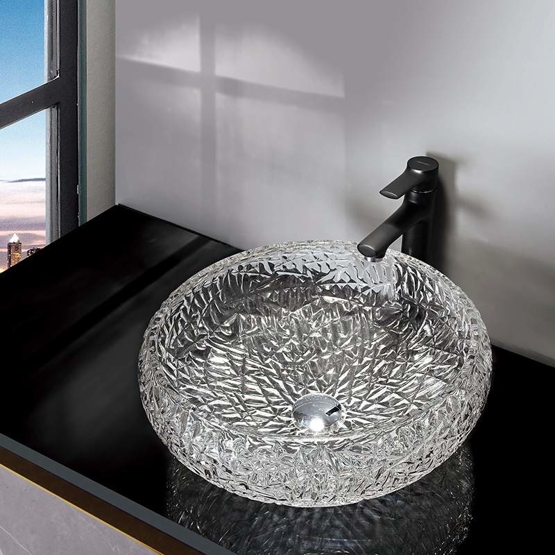 China Ball Shape Round Bowl Bathroom Sink Vessel 170mm Crystal Clear Countertop Mounted factory
