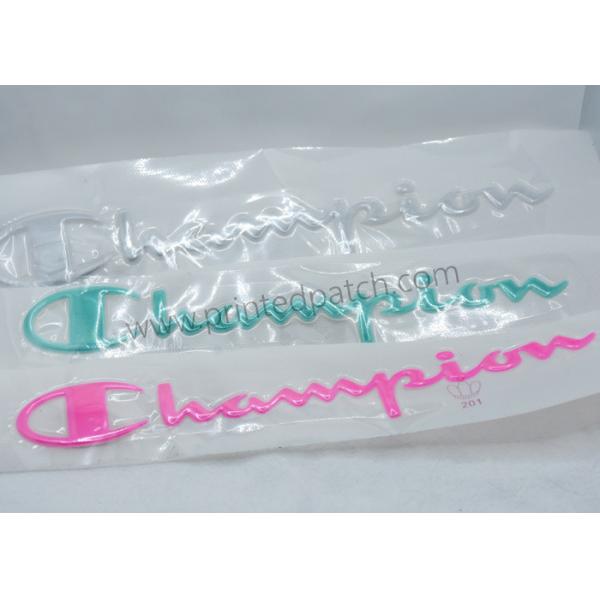 Quality 8 Colorways 3D Champion Clothing Label Vinyl Heat Transfer Stickers for sale