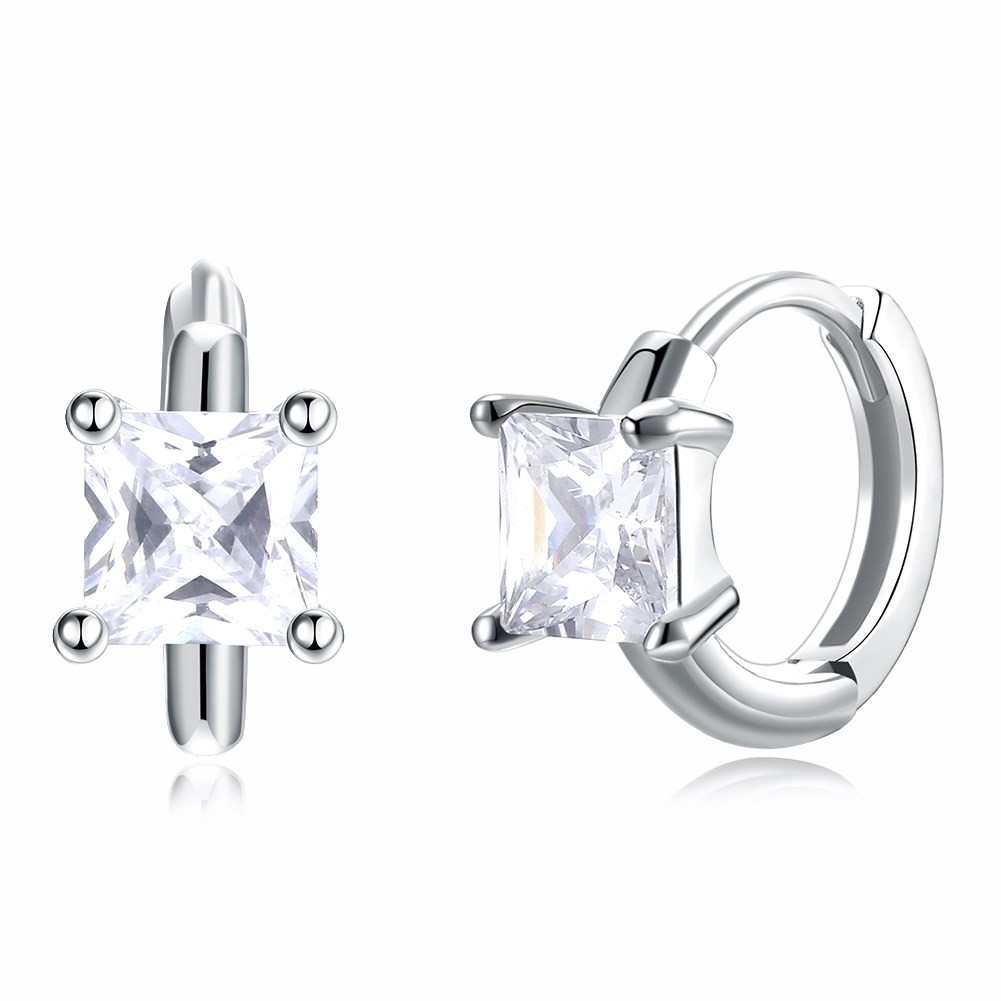 Quality 1.2cm 316L SS Square Cubic Zirconia Earrings 3A CZ Sterling Silver Stud Earrings for sale