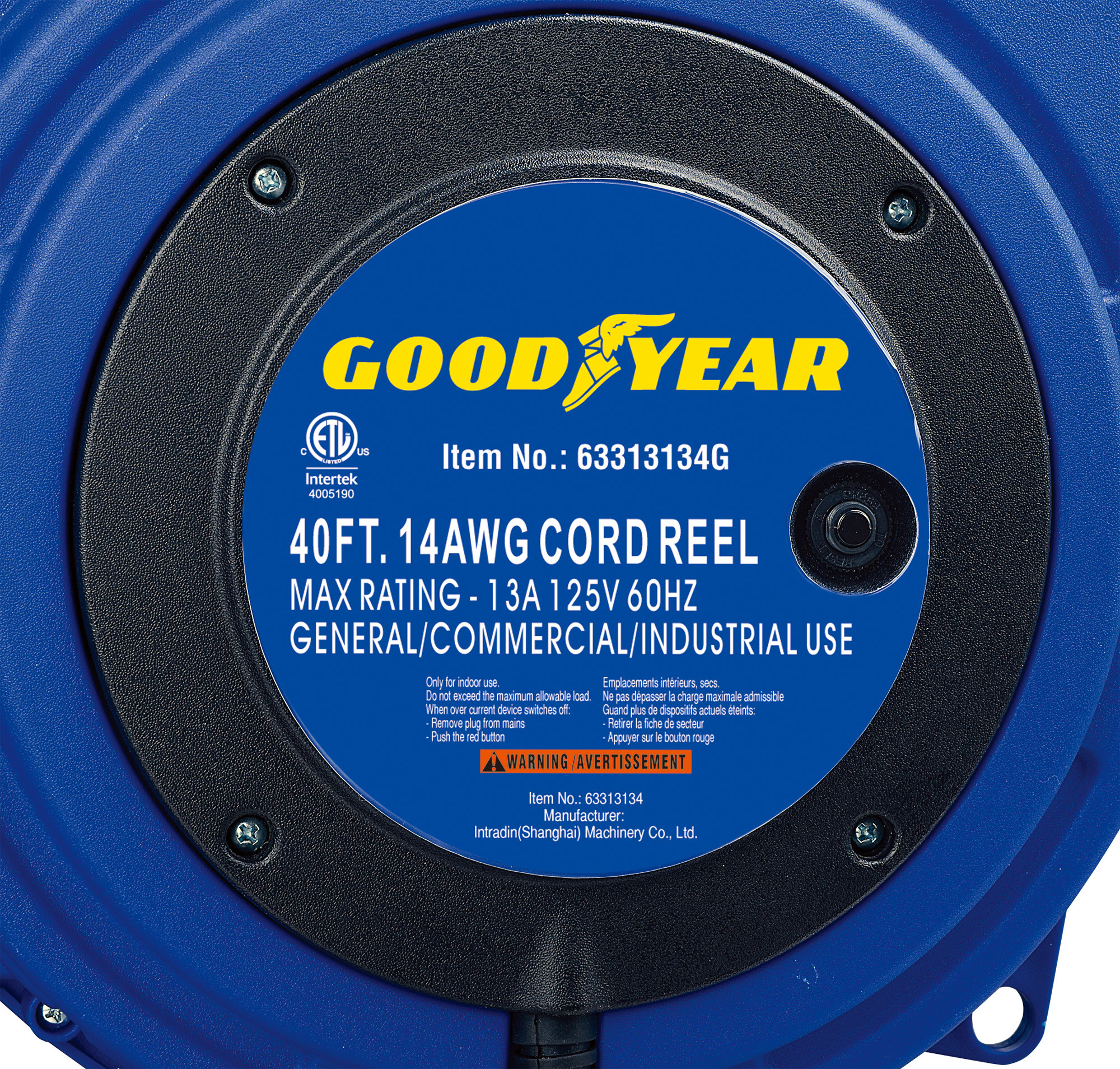 China 40ft Triple Tap Heavy Duty Extension Cord Reel Goodyear Hose Reel With LED Lighted Connector factory