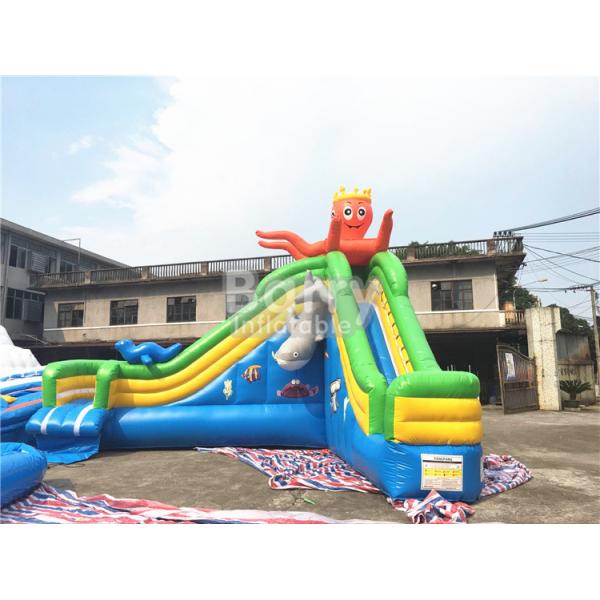 Quality Green Castle Theme Waterproof Inflatable Pool With Octopus Slide On Ground for sale
