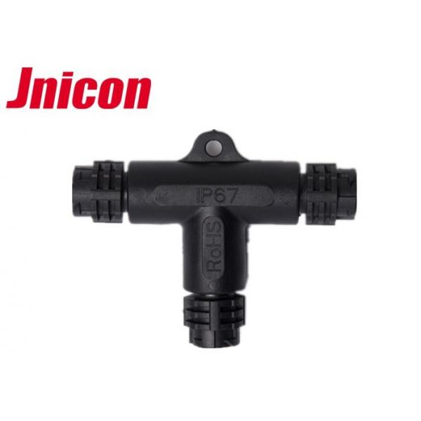 Quality T Shape Waterproof Data Connector Outdoor 3 Pin IP67 Three - Way Push Locking for sale