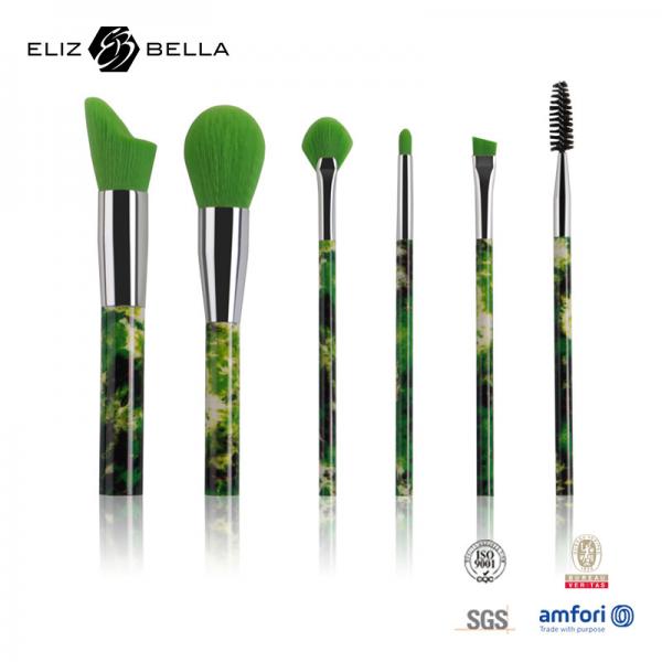 Quality Full Rolling Printing 6 Piece Makeup Brush Set Green Synthetic Hair Cosmetic Brush for sale