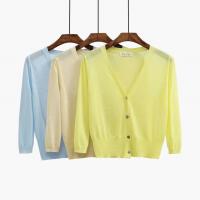 China                  Women&prime;s Summer Knitwear Thin Cardigan Ice Silk Seven-Point Sleeve with Candy-Colored Sunblock Coat for Women              factory
