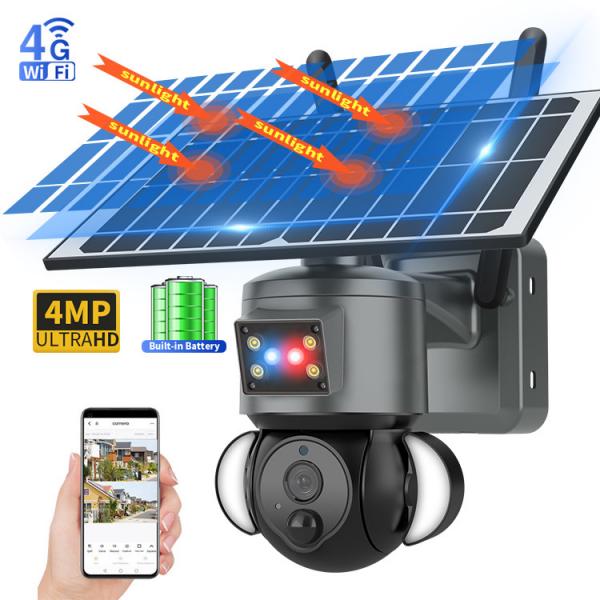 Quality PIR Motion Detection 4G Solar Camera , Water Proof Battery Powered Floodlight Camera for sale