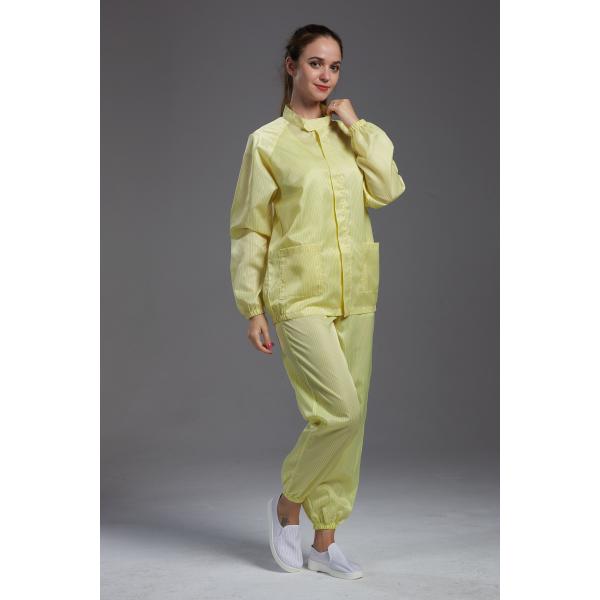 Quality Yellow Unisex Clean Room Garments Anti Static With Straight Open Buttons for sale