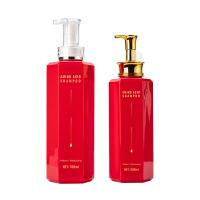 China Vibrant 700ml/500ml Red Shampoo Lotion Bottle With Luxurious Golden Pump Head factory