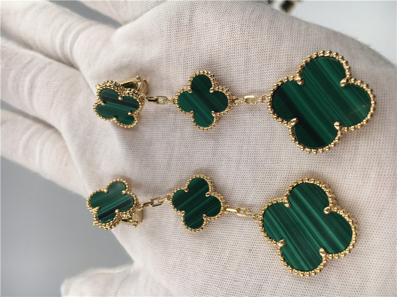 China Van Cleef  Arpels 18K Gold Jewelry Women's Flower Shape Green Earrings factory