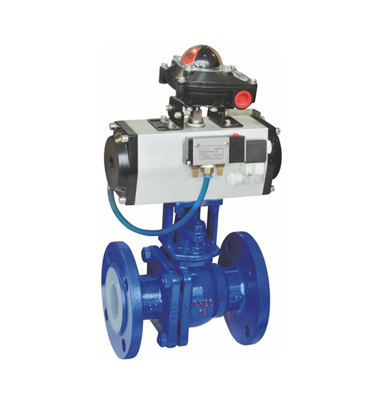 Quality PFA Lined SS Double Flange Ball Valve Pneumatic Actuator ANSI Standard for sale