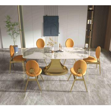 Quality 201 Stainless Steel Gold Collection luxury dining table 6 seater Shaped Base for sale