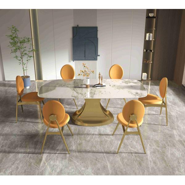 Quality 201 Stainless Steel Gold Collection luxury dining table 6 seater Shaped Base Living Room for sale
