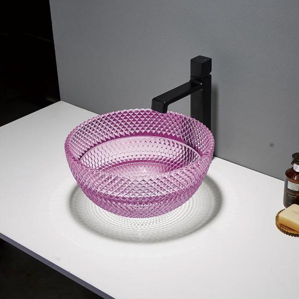 Quality Modern Small Round Vessel Sink Glass Purple Top Mount Bathroom Sink Bowl for sale