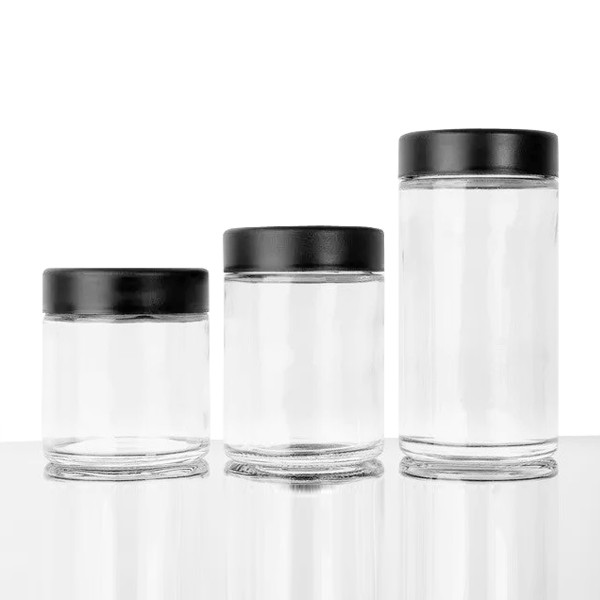 Quality Cr Lids Glass Concentrate Jars Cr Flint Jar 6 Oz Wide Mouth Glass Jars Black Smooth for sale