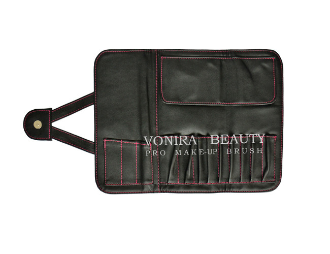 China 12 Slots Black Faux Leather Cosmetic Makeup Brushes Roll Bag Pouch Pen Case Holder factory