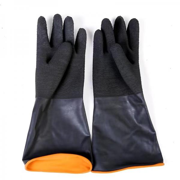 Quality Antislip Black Industrial Rubber Gloves Antiskid 45Cm Flock Lined Gloves for sale