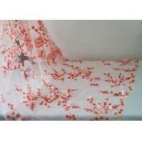 China 3D Red Flower Bead Embroidered Sequin Lace Fabric With Scalloped Edging For Dress factory