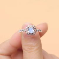 China 925 Sterling Silver Square Moonstone Natural Stone Jewelry Cushion Cut Blue Moonstone Ring factory
