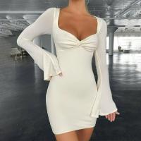 Quality Solid Color Tight Dress White Square Collar High Heels Tight Dress Flared for sale