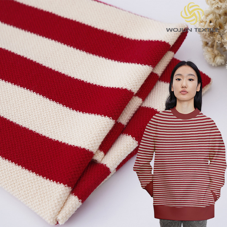 Quality Pique Yarn Dyed Knit Fabric 320g Red And White Soft Striped Terry Cloth for sale