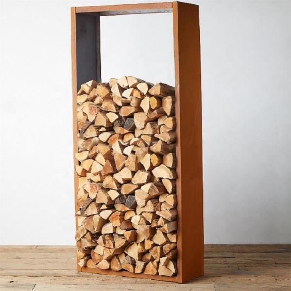 Quality Custom Outdoor Rectangular Log Holder Corten Steel Firewood Storage Rack for sale