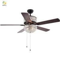China Remote Control Crystal Ceiling Fan Chandelier 5 Blades For Modern Bedroom factory