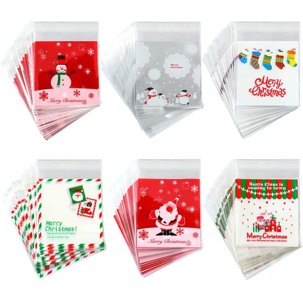 China PE SELF ADHESIVE CLEAR CHRISTMAS CELLOPHANE TREAT BAGS FOR PACKAGING CANDY OR COOKIE factory