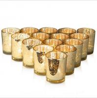 China Mercury Glass Votive Candle Holder Speckled Gold Candle Holders for Weddings and Home Decor factory
