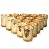 China Mercury Glass Votive Candle Holder Speckled Gold Candle Holders for Weddings and Home Decor for sale