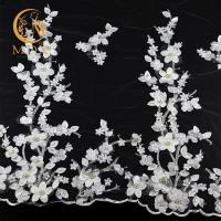 China Bridal Wedding Tulle Lace Trim 25cm With 3D Flower Decoration with Beads factory