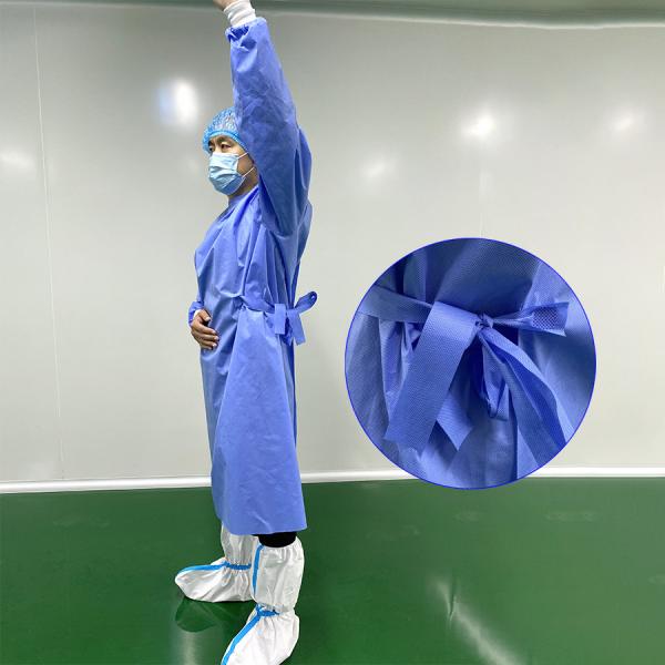 Quality Blue Knitted Cuff Disposable Surgical Gown Ultrasonic Seam SMS Nurse Surgical for sale