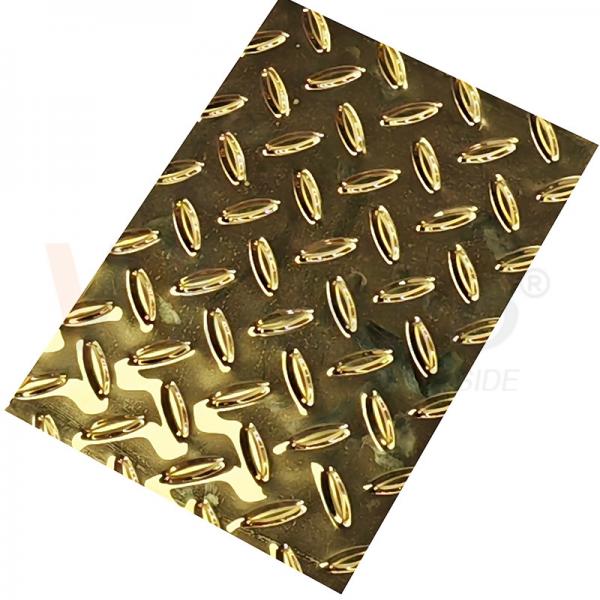 Quality Rice Grain Diamond Embossed Stainless Steel Sheet Anti Skid Plate With Titanium Gold Color for sale