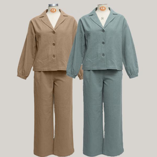 Quality Linen Fabric Formal Stylish Womens Suits Slim Fit Two Pieces Stylish Loungewear Set for sale