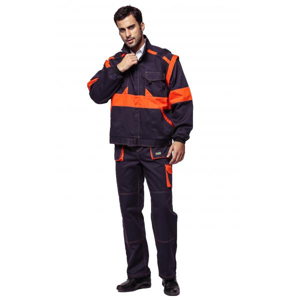 Quality 100% Cotton Fabric Industrial Work Uniforms With Orange Detachable Sleeves for sale