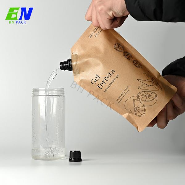 Quality 500ml Kraft Paper Juice Pouch With Spout Four Edge Standing for sale