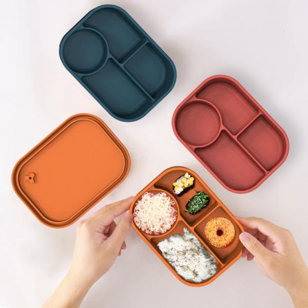 Quality Odorless Sandwich Silicone Lunch Box Multicolor Leakproof 4 Compartment for sale