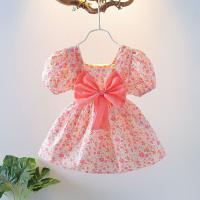China Summer Short Sleeve Girl'S Floral Bow Dress XXS XS S M L XL factory