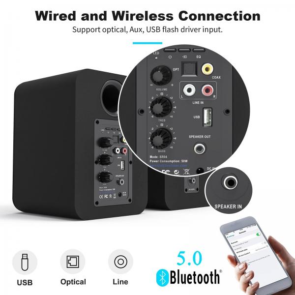 Quality Active Bluetooth Bookshelf Speakers For TV Turntables 50W RMS for sale