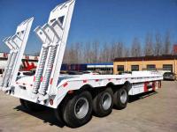 China Tri-axle 60 Ton Low Bed Truck Trailer- SINOMICC semi trailer white color for transit machines factory