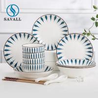 China Savall White Round Blue Ceramic Dinner Set Oval Porcelain Table Set for sale