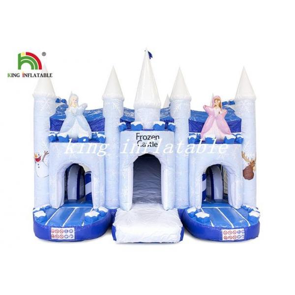 Quality Frozen Castle Blow Up Bouncer Combo Slide Castle Blue / White PVC Tarpaulin for sale