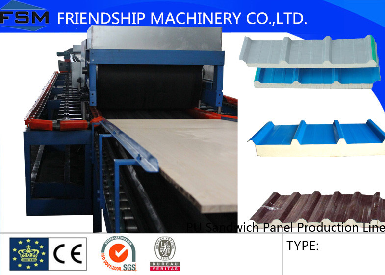 China 5 Ribs Covered 1000mm PU Sandwich Panel Production Line With Double-Belt Conveyor factory