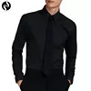 China New fashion solid black slim fit shirts pattern shirt men's long sleeve casual shirt factory