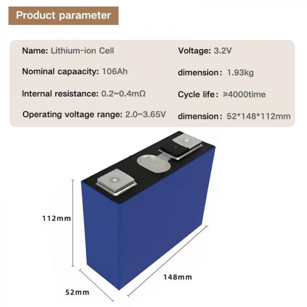 Quality 3.2V 106Ah LiFePO4 Lithium Ion Battery Cells High Energy Density for sale