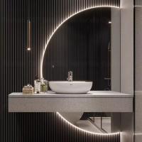 China Half Moon Frameless Backlit Bathroom Mirror Smart Led Light Wall for sale