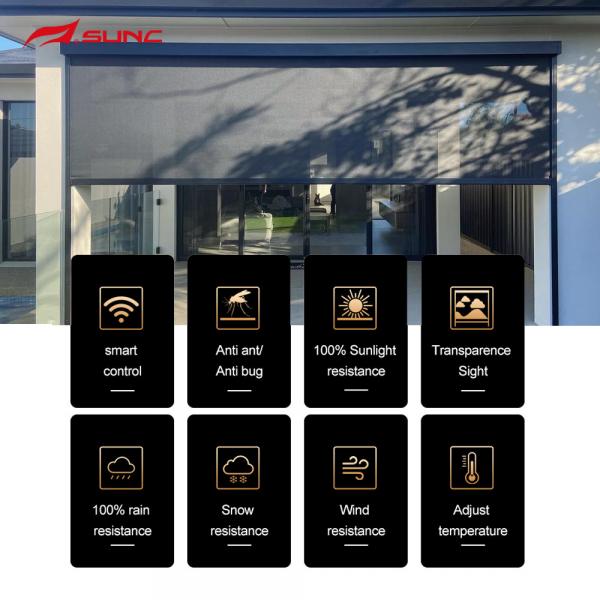 Quality SUNC Outdoor Roller Blinds Motorized Windproof Ceiling Patio Roller Blind with for sale