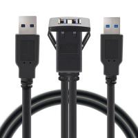 China 2M Dual Ports Square Usb 3.0 Panel Mount Usb Extension Cable With Buckle factory